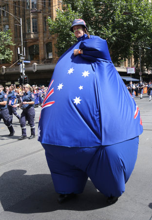 MELBOURNE, AUSTRALIA - JANUARY 26, 2019: Participants marching during 2019 Australia Day Parade in Melbourneのeditorial素材
