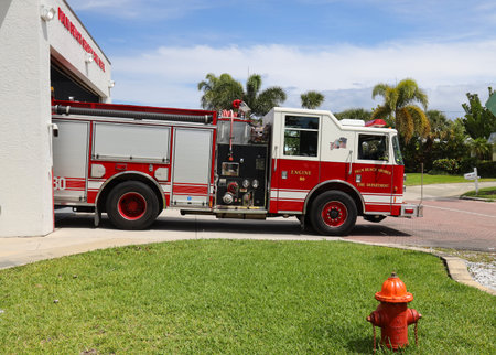 PALM BEACH GARDENS, FLORIDA - MARCH 30, 2019: Palm Beach Gardens fire department truck.