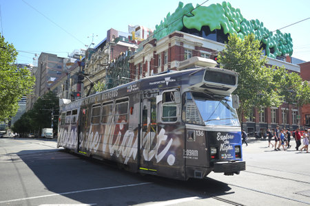 MELBOURNE, AUSTRALIA - JANUARY 24, 2019: Modern Melbourne Tram the famous iconic transportation in the townのeditorial素材