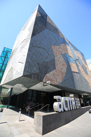MELBOURNE, AUSTRALIA - JANUARY 22, 2019: Australian Centre for the Moving Image at Federation Square in Melbourne. Popular site for locals and visitors, also known as Fed Square was opened in 2002のeditorial素材