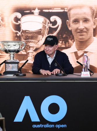 MELBOURNE, AUSTRALIA - JANUARY 23, 2019: Grand Slam champion Rod Laver addresses a press conference at the 2019 Australian Open tennis championships in Melbourne.のeditorial素材