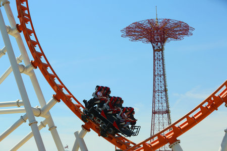 BROOKLYN, NEW YORK, APRIL 23, 2019:  The Thunderbolt roller coaster at Coney Island in Brooklyn. The...