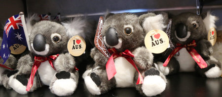 MELBOURNE, AUSTRALIA - JANUARY 28, 2019: Australian souvenirs on display at Melbourne International Airportのeditorial素材