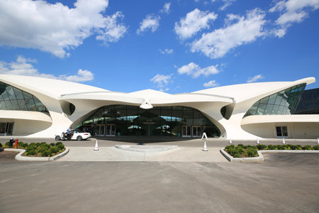 NEW YORK- MAY 16, 2019: TWA Hotel opened at the landmark TWA Flight Center building designed by Eero Saarinen at the John F. Kennedy International Airport (JFK) in New Yorkのeditorial素材