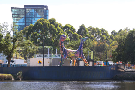 MELBOURNE, AUSTRALIA - JANUARY 28, 2019: Angel by Deborah Halpern, sculpture on the banks of the Yarra River at Birrarung Marr, in Melbourne, Australia MELBOURNE, AUSTRALIA - JANUARY 28, 2019: Angel by Deborah Halpern, sculpture on the banks of the Yarra River at Birrarung Marr, in Melbourne, Australia