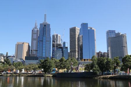 MELBOURNE, AUSTRALIA - JANUARY 28, 2019: Melbourne skyline and Yarra river panoramaのeditorial素材