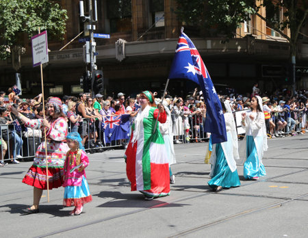 MELBOURNE, AUSTRALIA - JANUARY 26, 2019: Australian Iranian Youth Society of Victoria members participate at the 2019 Australia Day Parade in Melbourneのeditorial素材