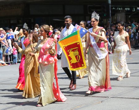 MELBOURNE, AUSTRALIA - JANUARY 26, 2019: Sinhala Cultural Foundation members participate at the 2019 Australia Day Parade in Melbourneのeditorial素材