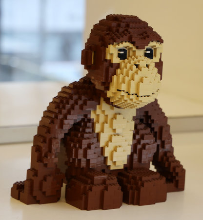 NEW YORK CITY - MARCH 7, 2019: Lego sculpture in Lego store in Manhattan. Lego is a popular line of construction toys popular with kids and collectors worldwideのeditorial素材