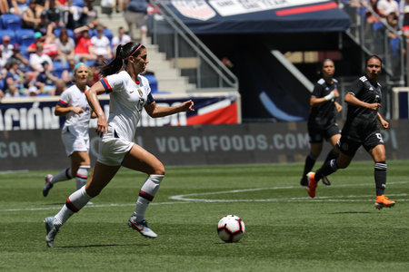 HARRISON, NJ - MAY 26, 2019: U.S. Women's National Soccer Team captain Alex Morgan #13 in action during friendly game against Mexico as preparation for 2019 Women's World Cup on Red Bull Arenaのeditorial素材