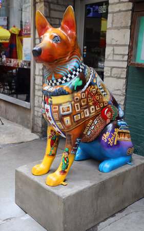CHICAGO, ILLINOIS - MAY 24, 2019: K9 For Cops Art Installation Statues Displayed Highlighting the Role of Chicago Police Canine in downtown Chicagoのeditorial素材