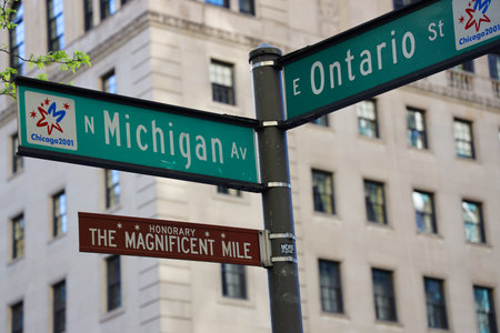CHICAGO, ILLINOIS - MAY 24, 2019: The Magnificent Mile sign in Chicago, Illinoisのeditorial素材