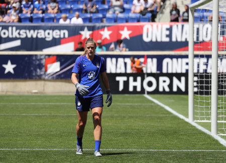 HARRISON, NJ - MAY 26, 2019: U.S. Women's National Soccer Team goalkeeper Alyssa Naeher #1 in action during warm up before friendly game against Mexico as preparation for 2019 Women's World Cupのeditorial素材
