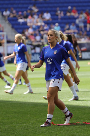 HARRISON, NJ - MAY 26, 2019: U.S. Women's National Soccer Team defender Abby Dahlkemper #7 in action during warm up before game against Mexico as preparation for 2019 Women's World Cup in Harrison, NJのeditorial素材