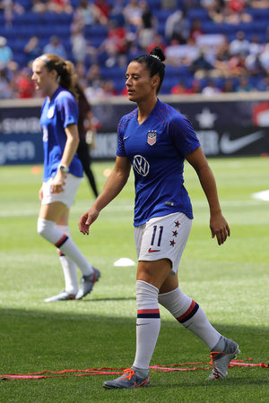 HARRISON, NJ - MAY 26, 2019: U.S. Women's National Soccer Team defender Ali Krieger #11 in action during warm up before game against Mexico as preparation for 2019 Women's World Cup in Harrison, NJのeditorial素材