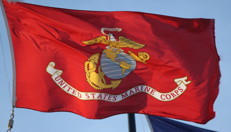 BROOKLYN, NEW YORK - FEBRUARY 14, 2019: Flag of the United States Marine Corps in Brooklyn, New Yorkのeditorial素材