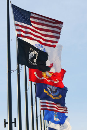 BROOKLYN, NEW YORK - FEBRUARY 14, 2019: Military flags of the United States in Brooklyn, New Yorkのeditorial素材