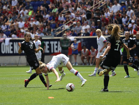 HARRISON, NJ - MAY 26, 2019: U.S. Women's National Soccer Team defender Emily Sonnett #14 in action during friendly game against Mexico as preparation for 2019 Women's World Cup in Harrison, NJのeditorial素材