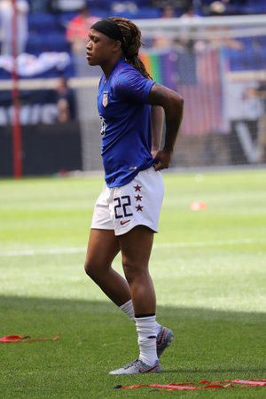 HARRISON, NJ - MAY 26, 2019: U.S. Women's National Soccer Team forward Jessica McDonald #22 in action during warm up before game against Mexico as preparation for 2019 Women's World Cup in Harrison, NJのeditorial素材