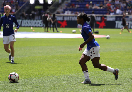 HARRISON, NJ - MAY 26, 2019: U.S. Women's National Soccer Team defender Crystal Dunn #19 in action during warm up before game against Mexico as preparation for 2019 Women's World Cup in Harrison, NJのeditorial素材