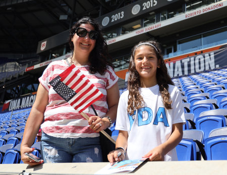 HARRISON, NJ - MAY 26, 2019: Soccer fans support U.S. Women's National Soccer Team at Red Bull Stadium during friendly game against Mexico as preparation for 2019 Women's World Cup in Harrison, NJのeditorial素材