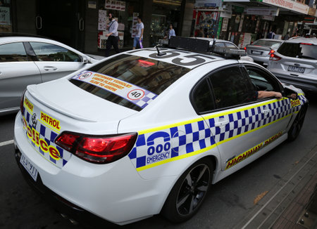MELBOURNE, AUSTRALIA - JANUARY 24, 2019: Victoria Police Highway Patrol provides security in Melbourne, Australiaのeditorial素材