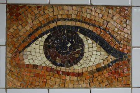 NEW YORK - MARCH 6, 2016: Subway Artwork "Oculus' at Chambers Street Subway station in Manhattan.The project presents the eyes of three hundred individual New Yorkers by Kristin Jones and Andrew Ginzelのeditorial素材