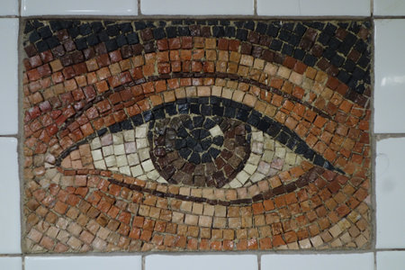 NEW YORK - MARCH 6, 2016: Subway Artwork "Oculus' at Chambers Street Subway station in Manhattan.The project presents the eyes of three hundred individual New Yorkers by Kristin Jones and Andrew Ginzelのeditorial素材