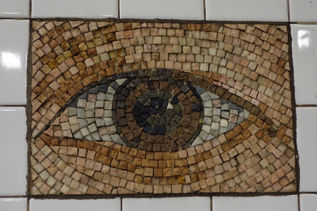 NEW YORK - MARCH 6, 2016: Subway Artwork "Oculus' at Chambers Street Subway station in Manhattan.The project presents the eyes of three hundred individual New Yorkers by Kristin Jones and Andrew Ginzelのeditorial素材
