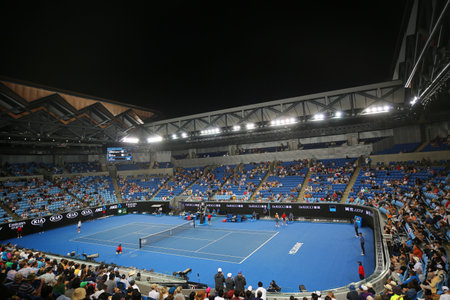 MELBOURNE, AUSTRALIA - JANUARY 22, 2019: Margaret Court arena during 2019 Australian Open match at Australian tennis center in Melbourne Park.のeditorial素材