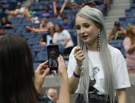 NEW YORK - AUGUST 25, 2018: German singer and songwriter Kim Petras participates at Arthur Ashe Kids Day 2018 at Billie Jean King National Tennis Centerのeditorial素材