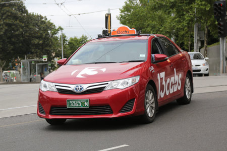 MELBOURNE, AUSTRALIA - JANUARY 23, 2019: Taxi cab in downtown Melbourne, Australiaのeditorial素材