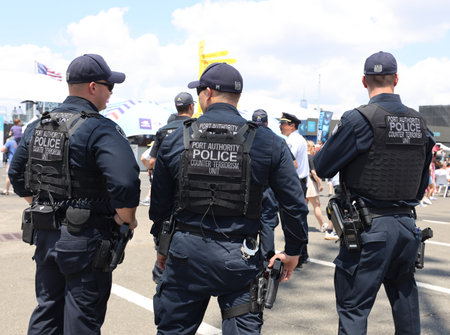 BROOKLYN, NEW YORK - JULY 14, 2019: Port Authority Counter Terrorism Unit officers provide security during public event in Brooklyn, New York