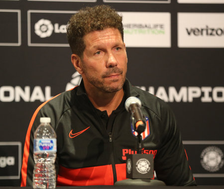 EAST RUTHERFORD, NJ - JULY 25, 2019: Diego Simeone manager of Atletico de Madrid during pre match press conference before 2019 International Champions Cup game vs Real Madrid at MetLife stadiumのeditorial素材