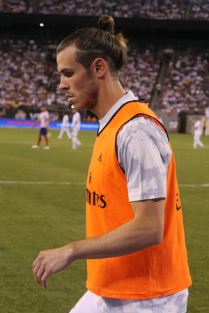 EAST RUTHERFORD, NJ - JULY 26, 2019: Gareth Bale of Real Madrid #11 during warm up before match against Atletico de Madrid in the 2019 International Champions Cup at MetLife stadium. Real Madrid lost 3-7のeditorial素材