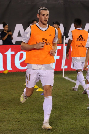 EAST RUTHERFORD, NJ - JULY 26, 2019: Gareth Bale of Real Madrid #11 during warm up before match against Atletico de Madrid in the 2019 International Champions Cup at MetLife stadium. Real Madrid lost 3-7のeditorial素材