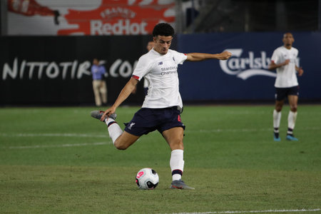 NEW YORK - JULY 24, 2019: Midfielder Curtis Jones of Liverpool FC (48) in action against Sporting CP in the 2019 Western Union Cup game at Yankees stadium in New Yorkのeditorial素材