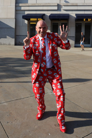 NEW YORK - JULY 24, 2019: Mr. Kieran Hardy in Liverpool Suit supports Liverpool FC against Sporting CP before the 2019 Western Union Cup game at Yankee stadium in New Yorkのeditorial素材