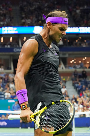 NEW YORK - SEPTEMBER 2, 2019: 18-time Grand Slam champion Rafael Nadal of Spain in action during the...