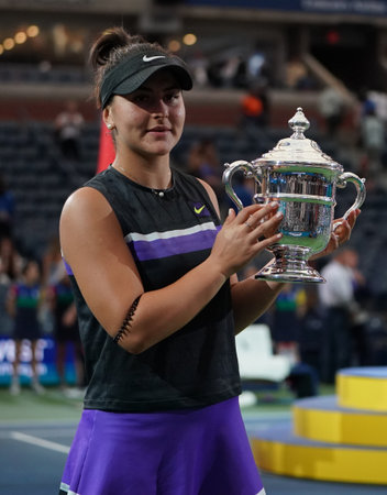 NEW YORK - SEPTEMBER 7, 2019: 2019 US Open champion  Bianca Andreescu of Canada during trophy presentation after her victory over Serena Williams at Billie Jean King National Tennis Center in New Yorkのeditorial素材