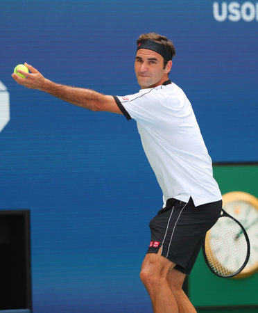 NEW YORK - SEPTEMBER 1, 2019: 20-time Grand Slam champion Roger Federer of Switzerland in action...