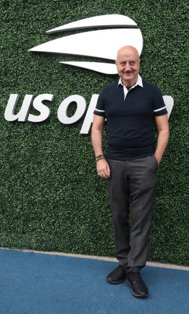 NEW YORK - SEPTEMBER 5, 2019: Indian actor and the former Chairman of Film and Television Institute of India Anupam Kher at the red carpet before 2019 US Open night match at National Tennis Center in New Yorkのeditorial素材