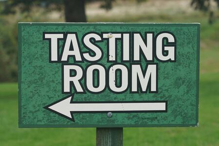 Wine tasting room sing at vineyardの写真素材