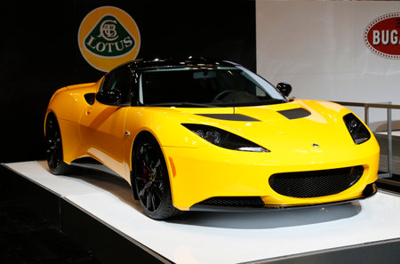 NEW YORK - APRIL 24, 2014: Lotus luxury sport car on display during New York International Auto Show. Lotus Cars is a British automotive company that manufactures sports cars and racing cars in Hethel, United Kingdomのeditorial素材