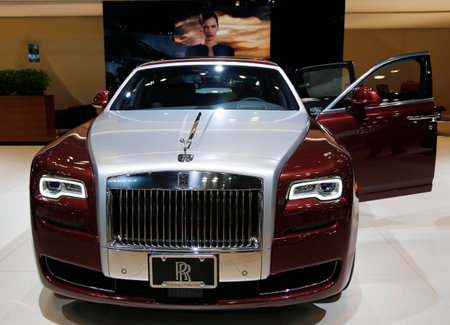 NEW YORK - APRIL 24, 2014: Rolls-Royce Ghost Series II full-sized luxury car on display during New York International Auto Showのeditorial素材