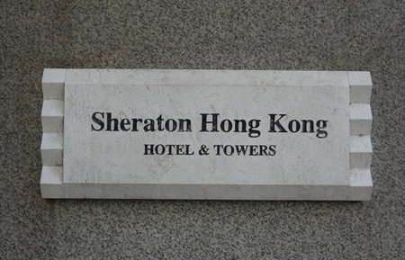 HONG KONG  - NOVEMBER 10, 2019: Sheraton Hong Kong hotel and towers sign in Kowloon, Hong Kongのeditorial素材