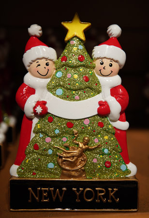 NEW YORK - DECEMBER 5, 2019: New York City themed Christmas ornaments on display in Manhattanのeditorial素材