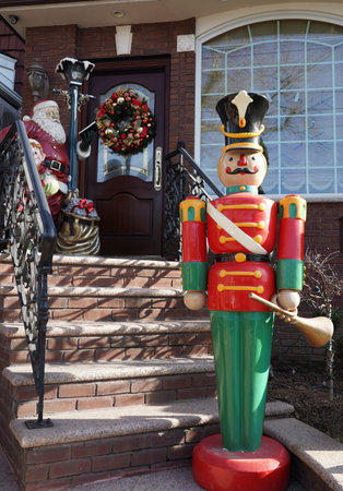 BROOKLYN, NEW YORK - DECEMBER 12, 2019: Christmas house decoration display in the suburban Brooklyn...