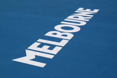 MELBOURNE, AUSTRALIA - JANUARY 27, 2019: Melbourne sign at Australian tennis center in Melbourne Park during 2019 Australian Openのeditorial素材