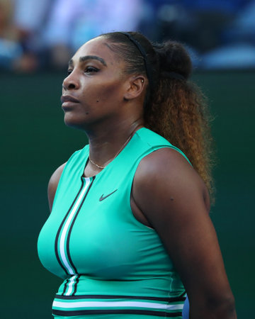 MELBOURNE, AUSTRALIA - JANUARY 21, 2019: 23-time Grand Slam Champion Serena Williams of United States in action during her round of 16 match at 2019 Australian Open in Melbourne Parkのeditorial素材